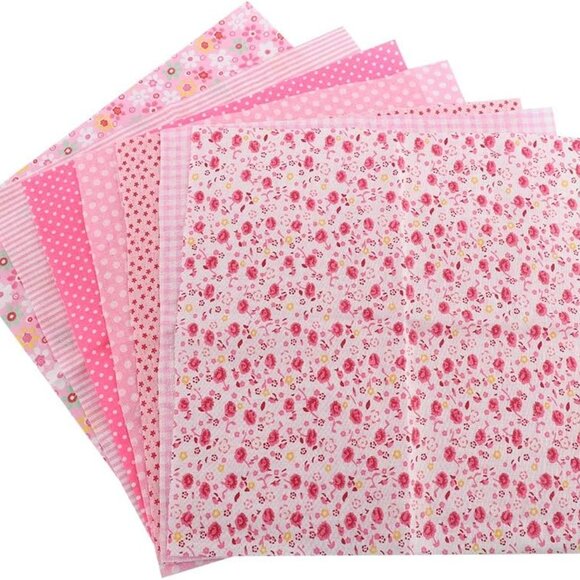 Other - 7Pcs Cotton Fabric Bedding Bundle - Pink, Assorted Pre-Cut Quilting & Sewing Set